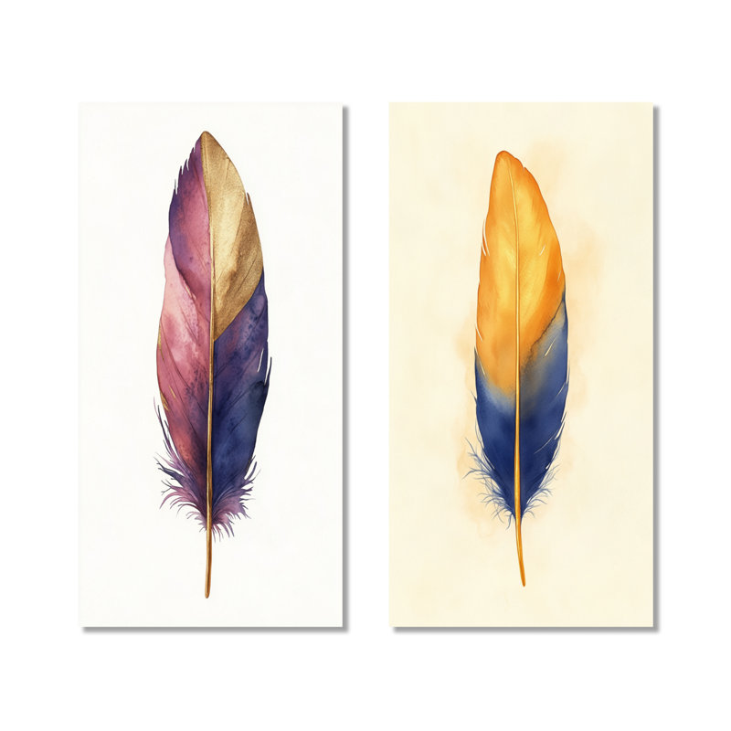 Plume de luxe avec embouts dorés - ensemble de 2 impressions murales en métal Glam, 40" H x 40" W