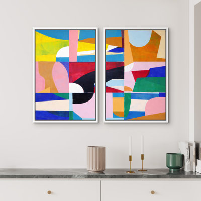 «Bright Geometric Color Block Abstract Art encadré»