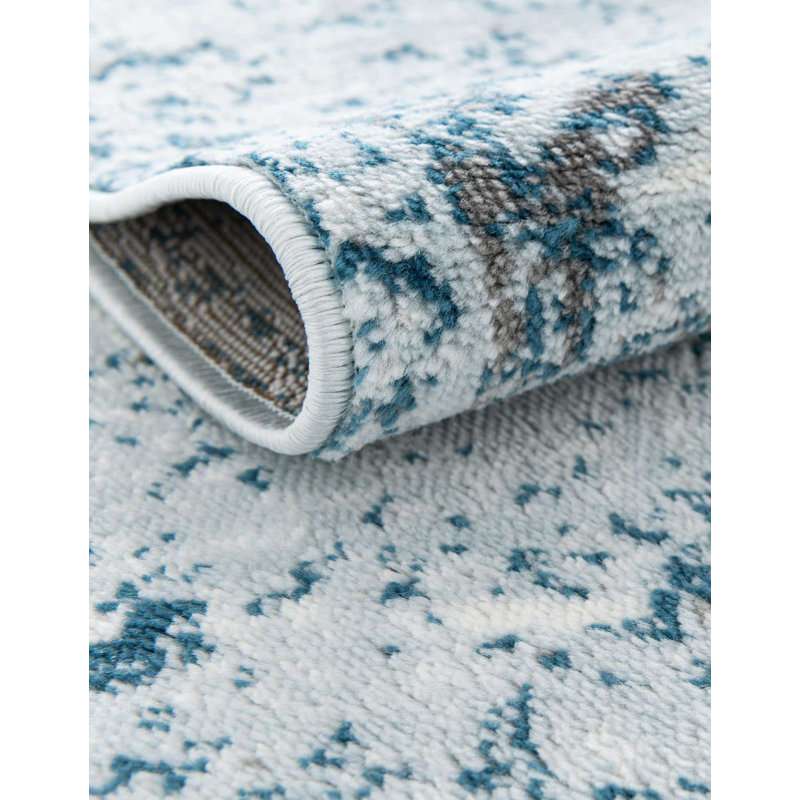Tapis Brandt, Non, Bleu clair / Bleu marine, Rond 7 pi 10 po
