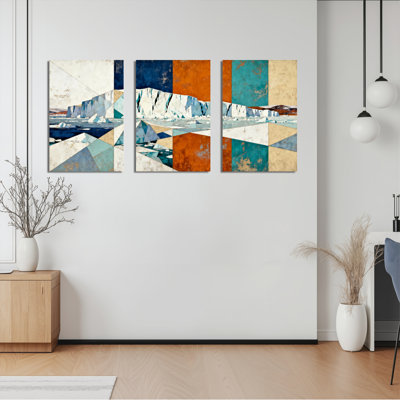 Tableau abstrait géométrique de paysage glaciaire sur toile tendue (ensemble de 3)