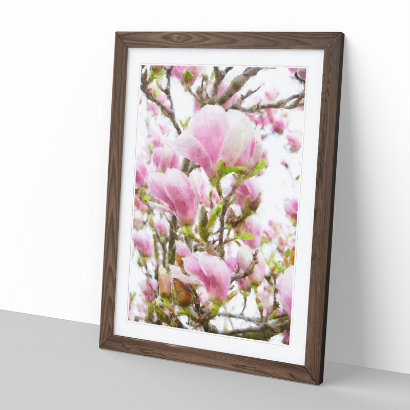 Pink Magnolia Blossom Flowers - Framed Print, Walnut Framed, 48cm H x 36cm W x 2cm D