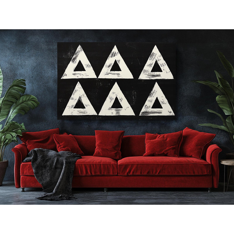 Reproduction d'art sur toile de haute qualité, motif géométrique triangulaire noir et blanc - Art mural - Cadeau - décoration murale, reproduction d'art