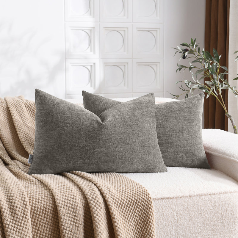 Soft Textured Slub Chenille Solid Cushion Cover Cozy Neutral Farmhouse Decorative Pillow Covers, Gray