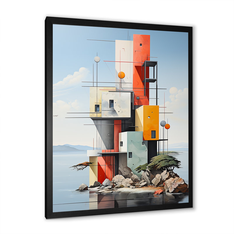 «Ocean De Stijl Lansdcape» sur toile, Cadre simple noir, H 32 po x l 24 po x P 1 po