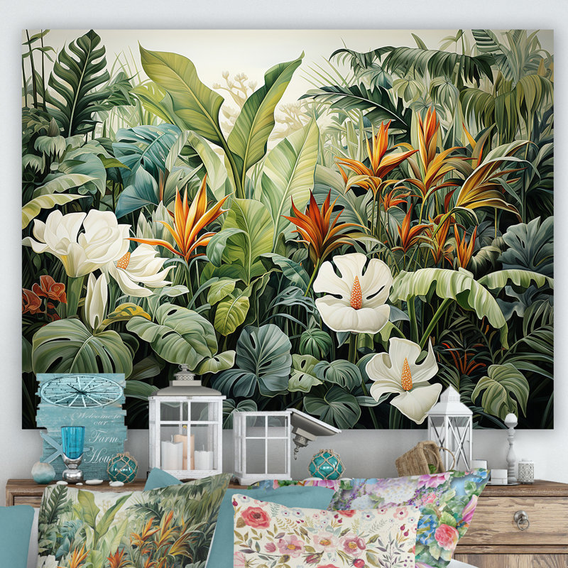 White Contemporary Botany Jungle Wonders, 24" H x 32" W x 1" D, Wrapped Canvas