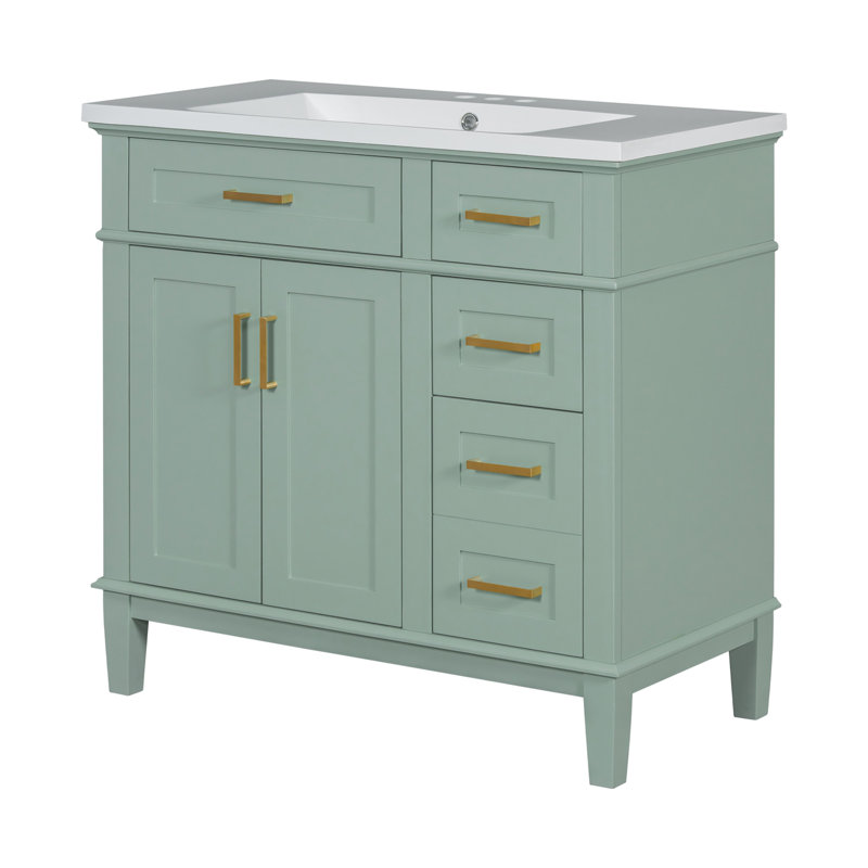 Meuble-lavabo moderne de 36 po avec lavabo en résine, 36 po et deux tiroirs à fermeture douce, Vert