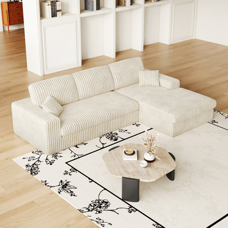 Canapé modulaire moderne en mousse avec siège inclinable réversible en velours côtelé 2-en-1, 3 coussins décoratifs et 2 coussins décoratifs