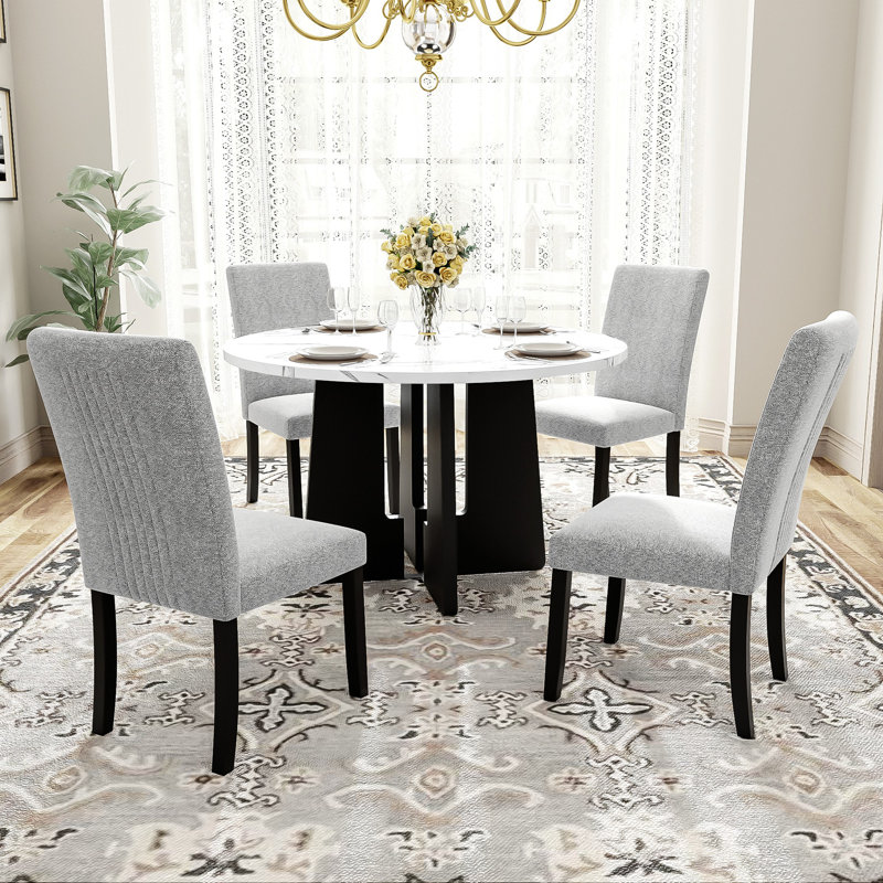 5-Piece Round Dining Table set, Gray, White