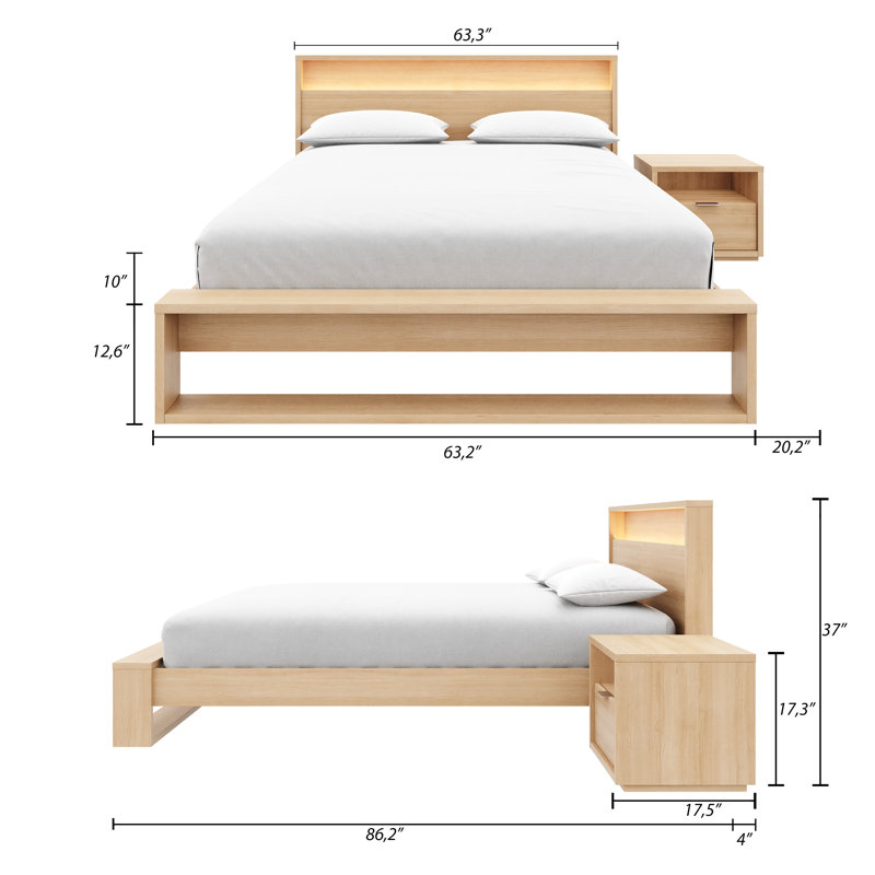 Deangelis Queen Size 3 Piece Bedroom Set with Headboard with Integrated Lighting, Beige