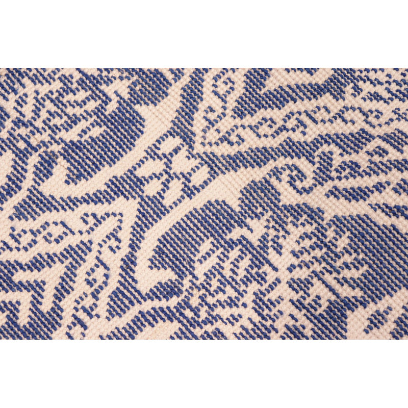 Tapis bleu en laine et en soie noué à la main 6 pi x 9 pi 1 po Parinika