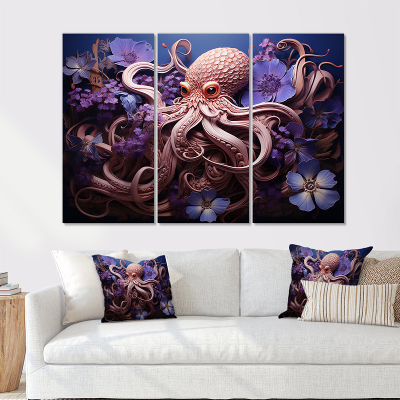 Mauve oasis de pieuvre II - art mural animaux côtiers, Toile tendue, H 40 po x l 60 po