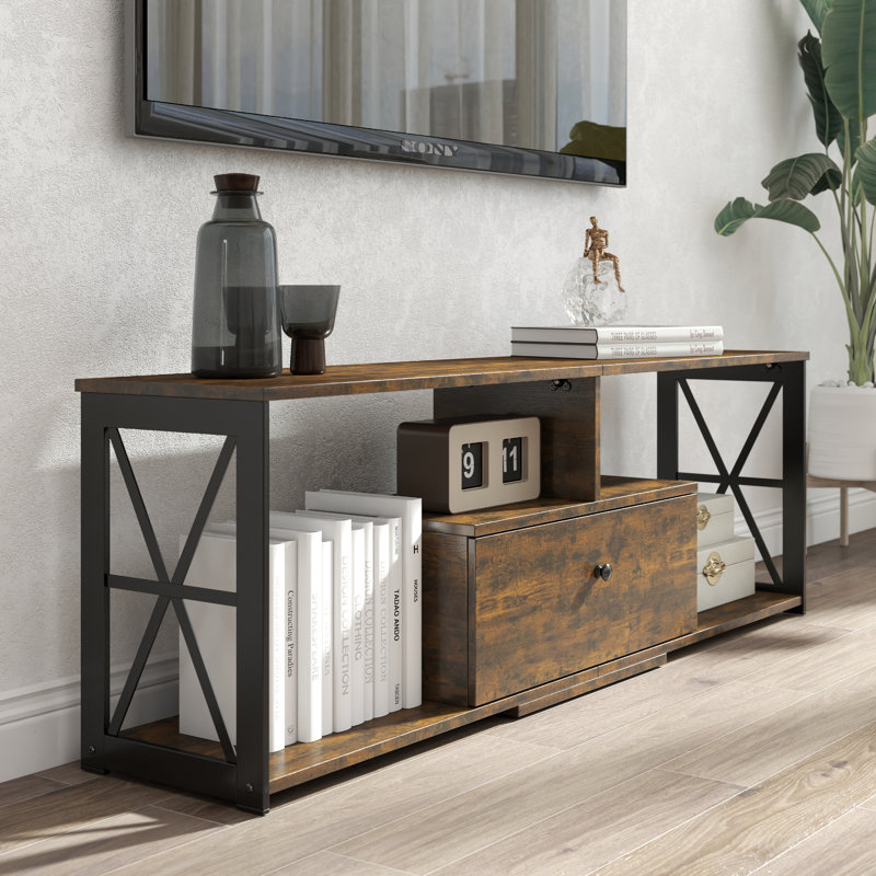 Helen TV Stand For Tvs Up To 60", Media Console With Drawer, Charging Station For Living Room, Brown