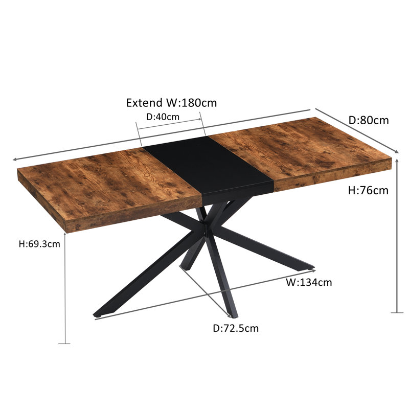 Industrial X-Leg Extendable Dining Table, Brown