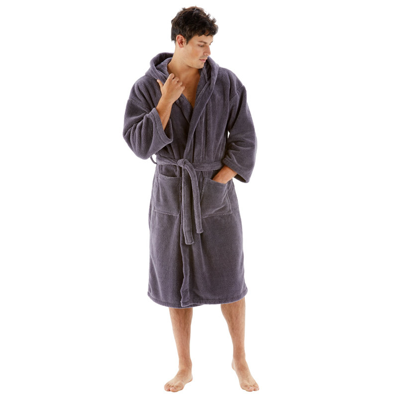 Peignoir 100% microfibre molletonné au-dessus du genou avec poches et capuche, S, gris