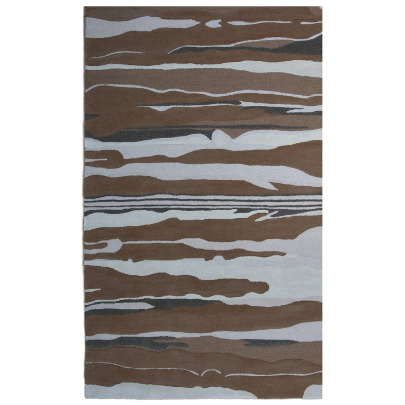 Rozenia Rectangle 150 cm x 245 cm Geometric Wool Hand Tufted Area Rug