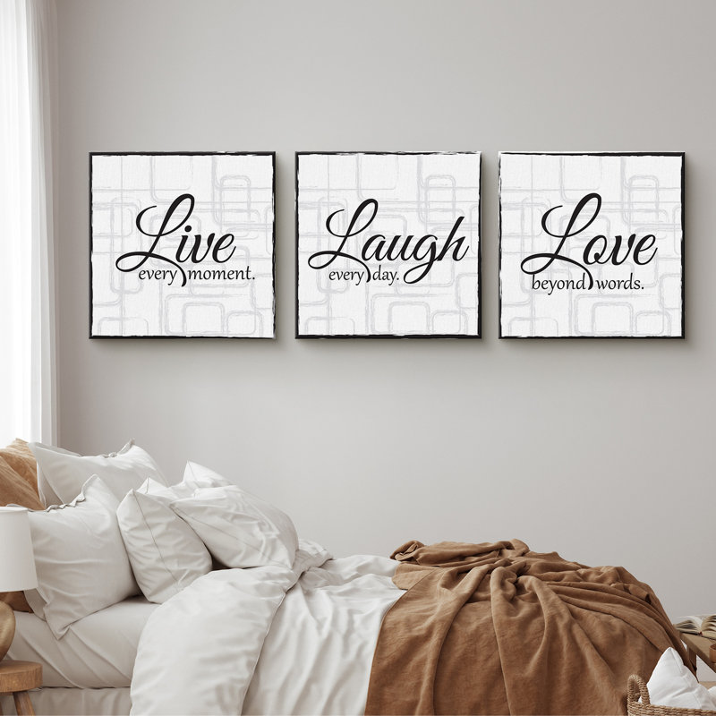 Live Laugh Love 3 pièces, Blanc, H 12 po x l 12 po