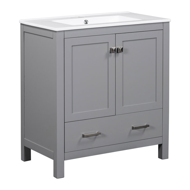Armoire de salle de bain 60 po grise, double meuble-lavabo et tablette efficace - solution élégante dans les lavabos avec rangement fonctionnel