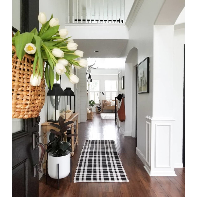 Tattersall Black Handwoven Indoor/Outdoor Rug, Runner 2'6" x 8'