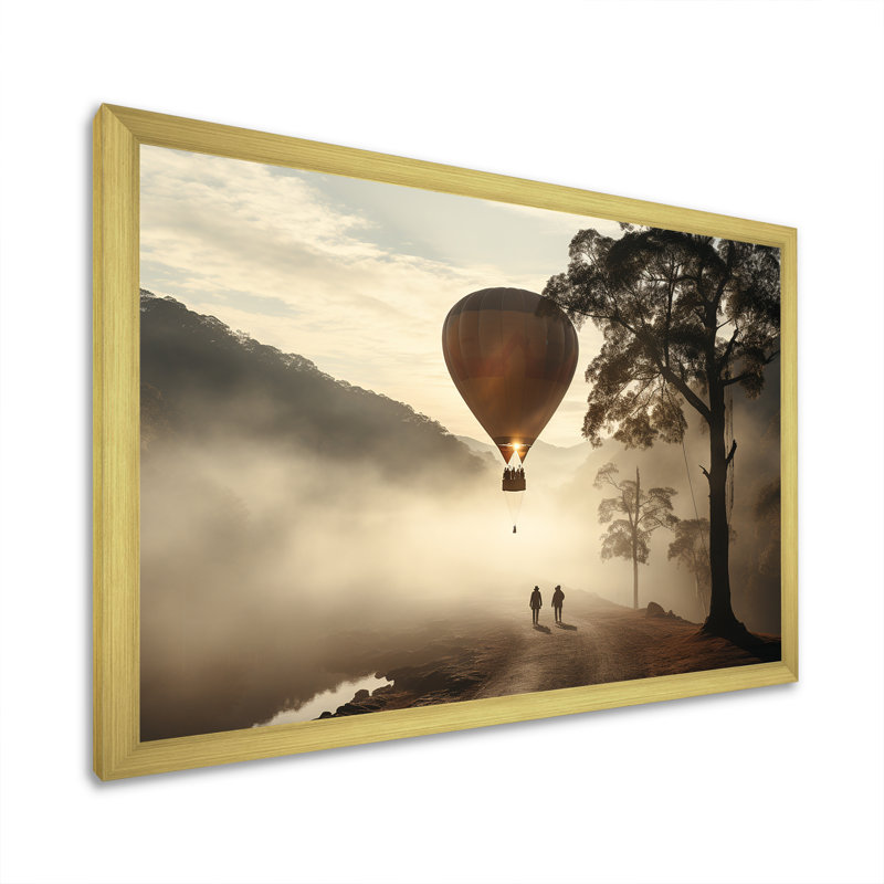 Brume de montgolfière sur toile, Cadre doré simple, H 16 po x l 32 po x P 1 po