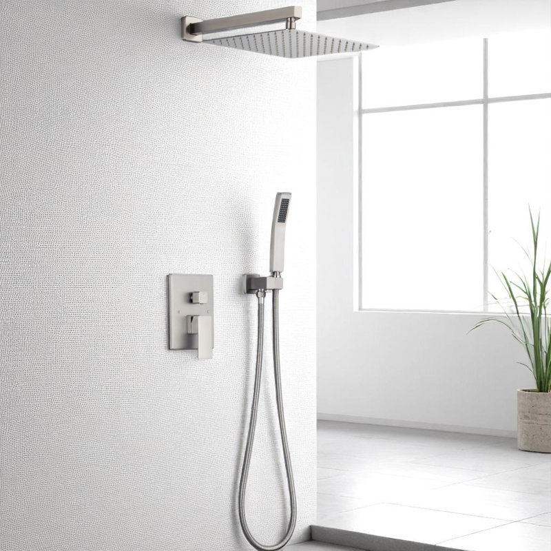 Système de douche complet avec valve brute et pomme de douche à pluie de 12 pouces, Nickel brossé