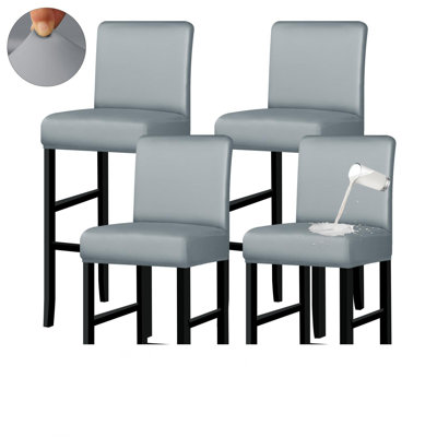 4 Pack Bar Stool Covers With Backs Waterproof Stretch PU Leather Bar Stool Seat Covers Slipcovers For Counter Height Chairs 14"-17" Wide, Removable & Washable For Kitchen Pub Cafe (Grey)
