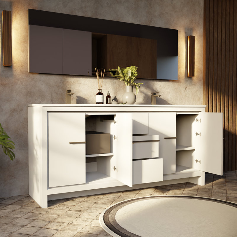 Meuble-lavabo double l 72 po x P 20 po Lafarre Lafarre, Blanc, Marbre de culture blanc