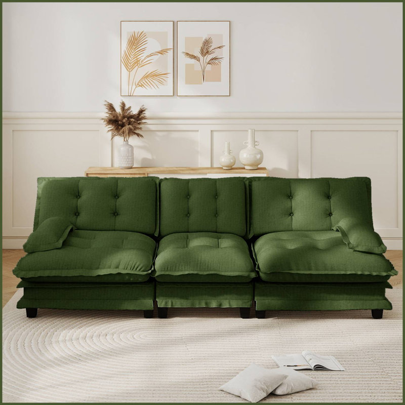 Canapé rembourré moelleux en chenille Cloud, H 35,4 po x l 107,8 po x P 33,8 po, Vert