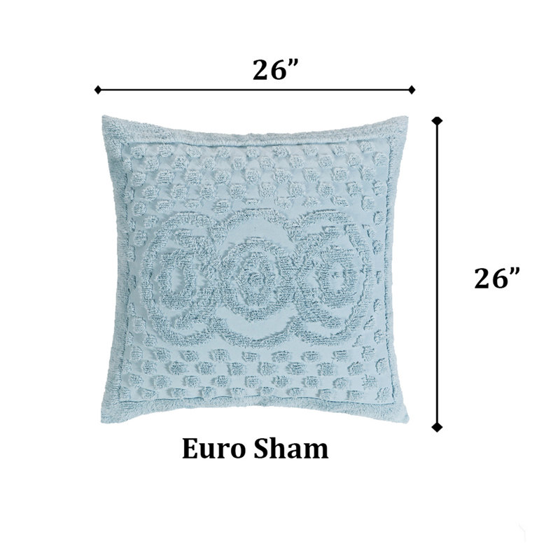 Taie décorative 100% coton Heirloom touffetée en chenille européenne, conception en médaillon, housse de coussin décorative douce et respirante, certifié OEKO-TEX, lavable à la machine, toutes saisons, 26 po x 26 po, bleu