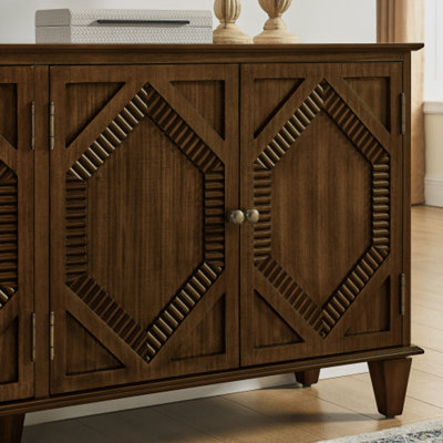65.2" Mid Century Modern Sideboard Buffet Cabinet with Storage, Symmetrical Geometric Accent Coffee Bar Wine Bar Storage Cabinet, Large Console Table