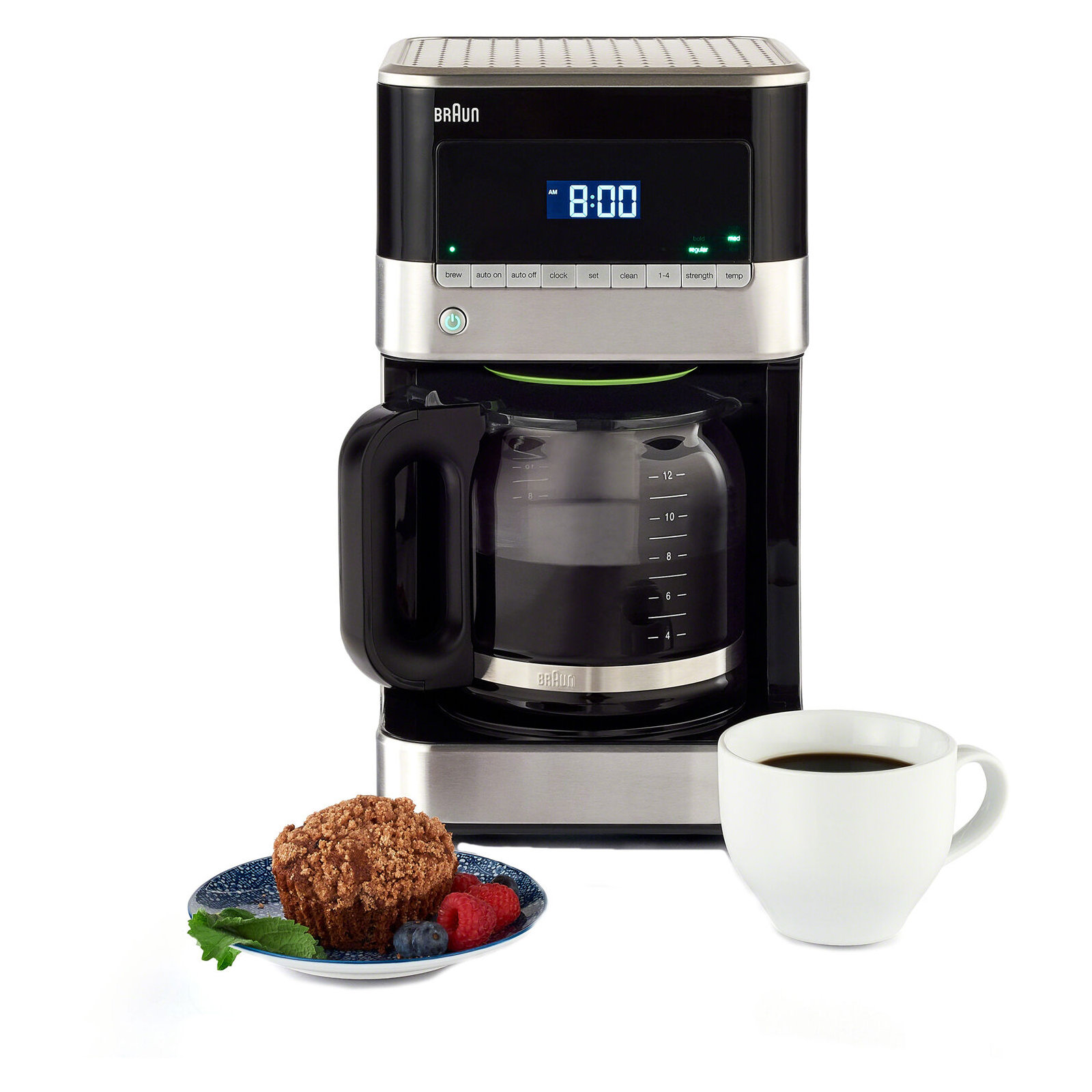 Braun BrewSense 12-Cup Drip Coffee Maker with Brew Strength Selector and Glass Carafe, Silver