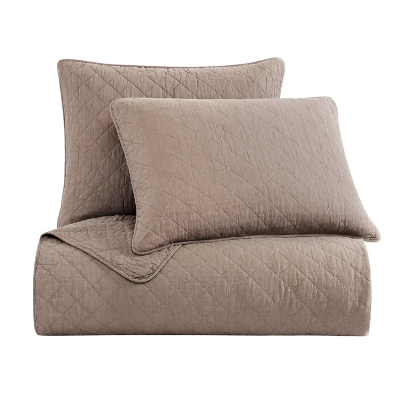 Cotton Comfort Solid Color Classic Chic Casual Modern Rustic Quilt Set, Queen Quilt  + 2 Standard Shams, Mocha