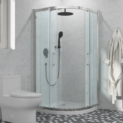 36'‘ W × 74.67’' H Frameless Shower Door Double Sliding Shower Door Tempered Glass Bathroom Shower Door