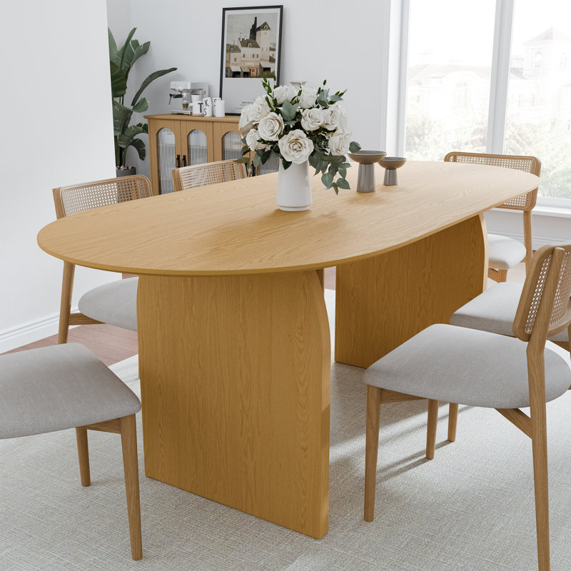 Oval Wood Dining Table Double Pedestal Kitchen Table, 30" H x 67" L x 33.5" W, Walnut