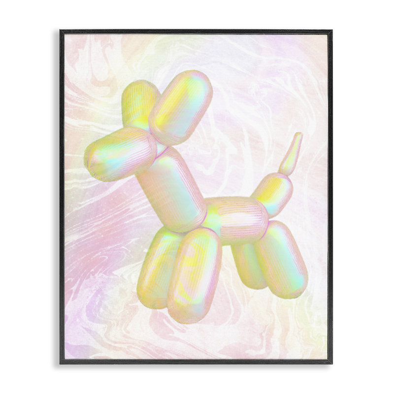 Art de la giclée encadrée noire avec un ballon jaune par Daphne Polselli, Cadre noir, H 30 po x l 24 po