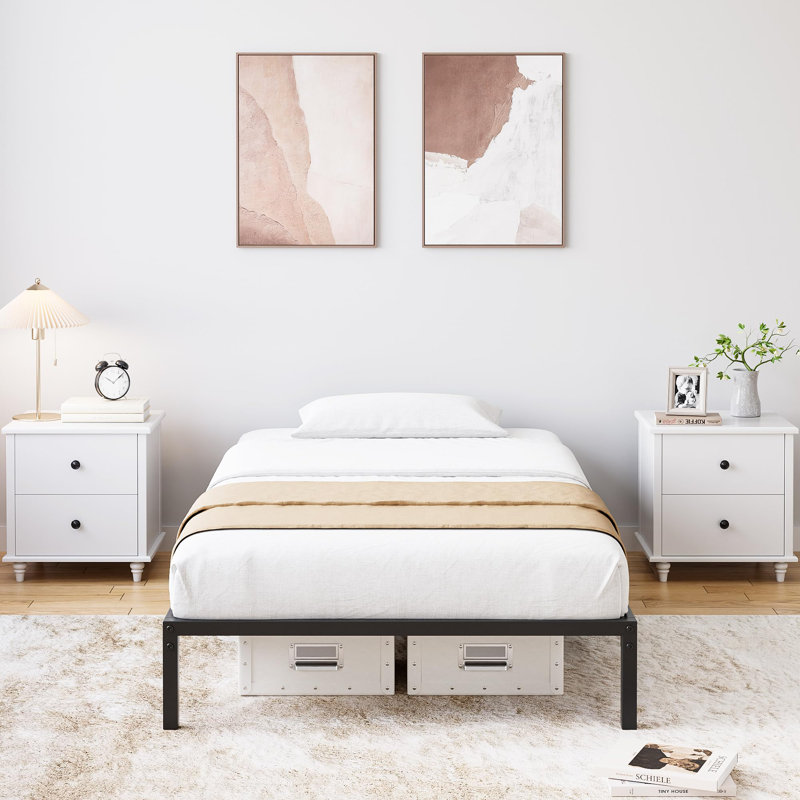 Base de lit plateforme simple en métal - lattes en acier robustes, grand rangement sous le lit, silencieux, assemblage facile, aucun sommier tapissier requis, noir