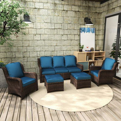 Patio Outdoor Furniture Sectional - 3 Couch, 2 Chairs, Ottomans For Garden Stable Metal Construction, Water Repellent Cushion Fabrics Rustproof Protected