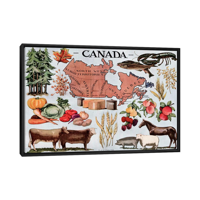 Publicité rétro sur toile Canada, H 18 po x l 26 po x P 1,5 po, Toile encadrée noire, Pas de tapis