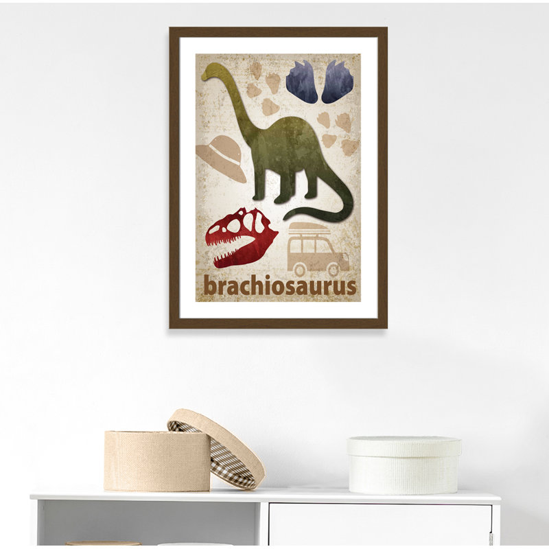 Adhésif décoratif dinosaures-03 ', H 36,5 po x l 26,5 po x P 0,625 po, Encadré plat noyer