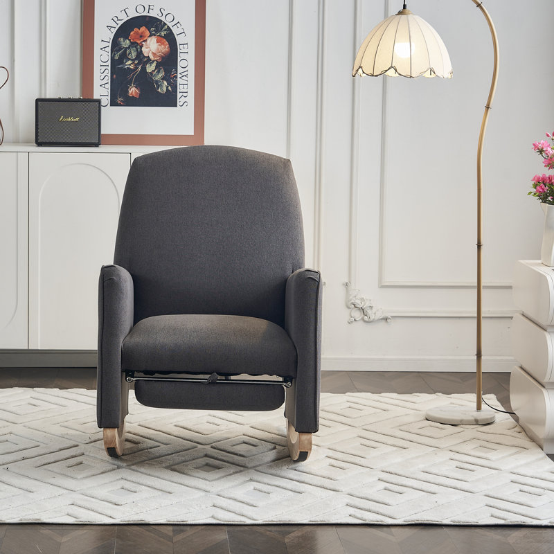 Chaise berçante en tissu avec repose-pieds Teddy, Gris foncé