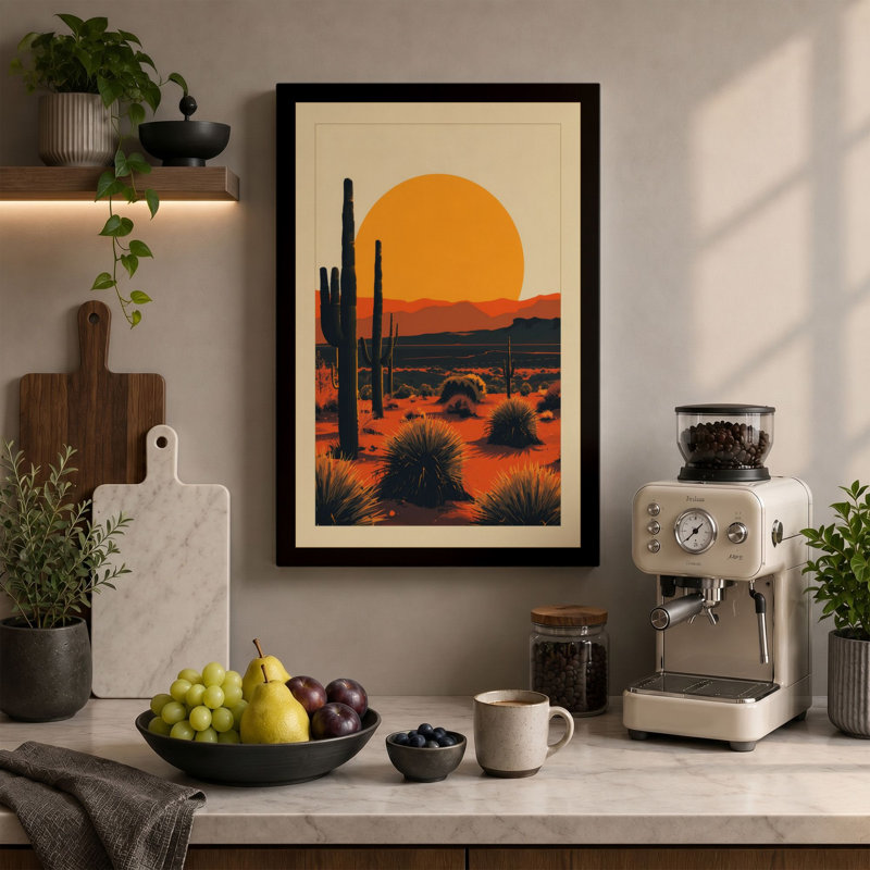 Desert at Sunset Rustic - Wrapped Canvas, 18x12 - 45.7 x 30.5 cm, Taupe Border