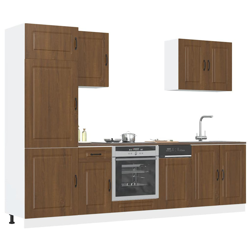 7 Piece Kitchen Cabinet Set Kalmar Engineered Wood, Brown Oak