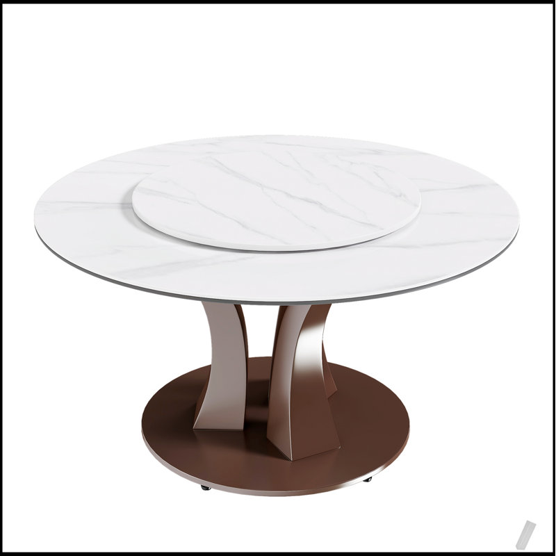 Table de salle à manger ronde 53 po avec plateau tournant - Plateau en pierre frittée résistant aux rayures et à la chaleur pour la cuisine et le restaurant