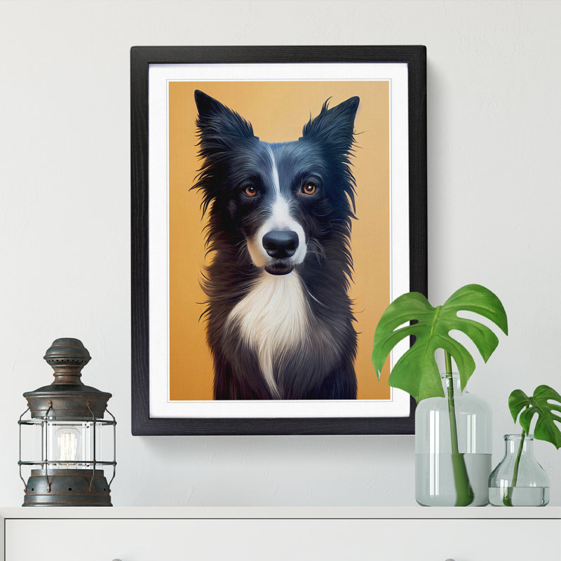 Border Collie Avant Garde - Single Picture Frame Print, 34cm H x 25cm W, Black Framed