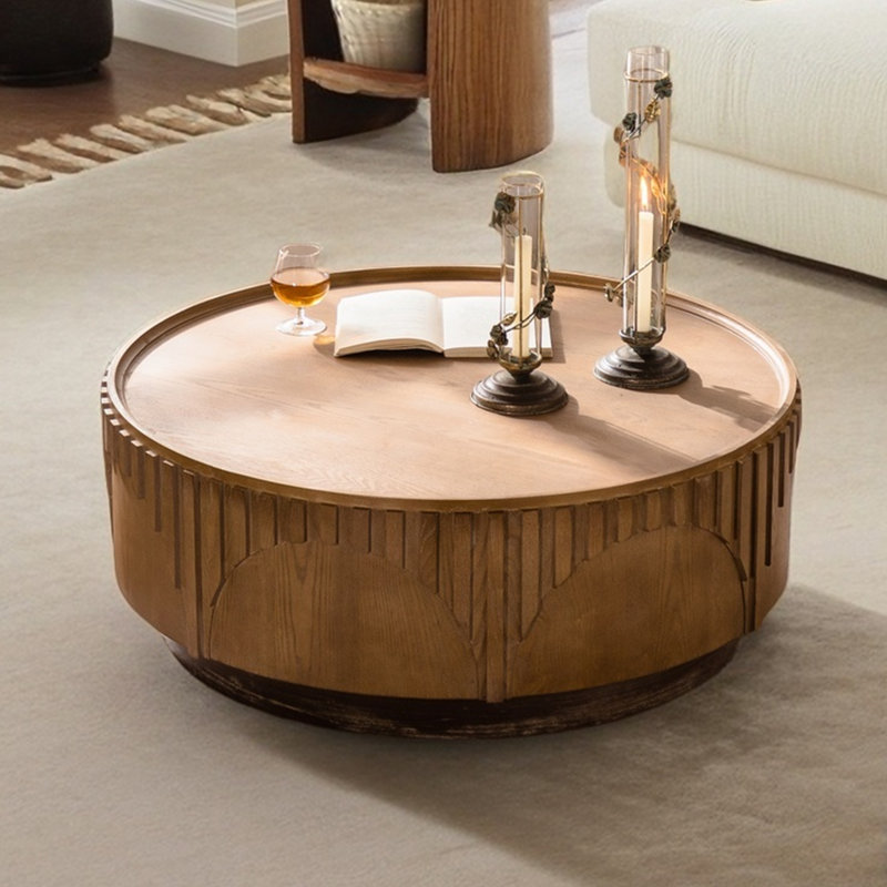 Table basse 36 "Mid Century Round, placage en bois massif, brun