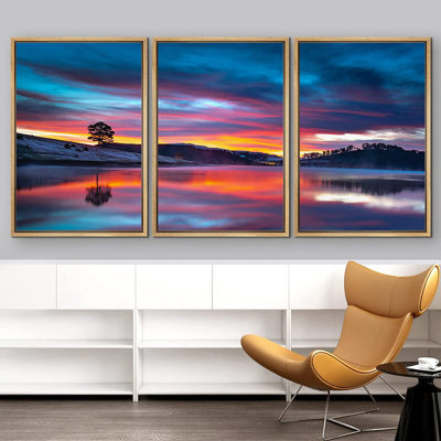 Lake River Landscape " Turquoise Lake Under The Colorful Clouds All Over The Sky " 3 - Pieces