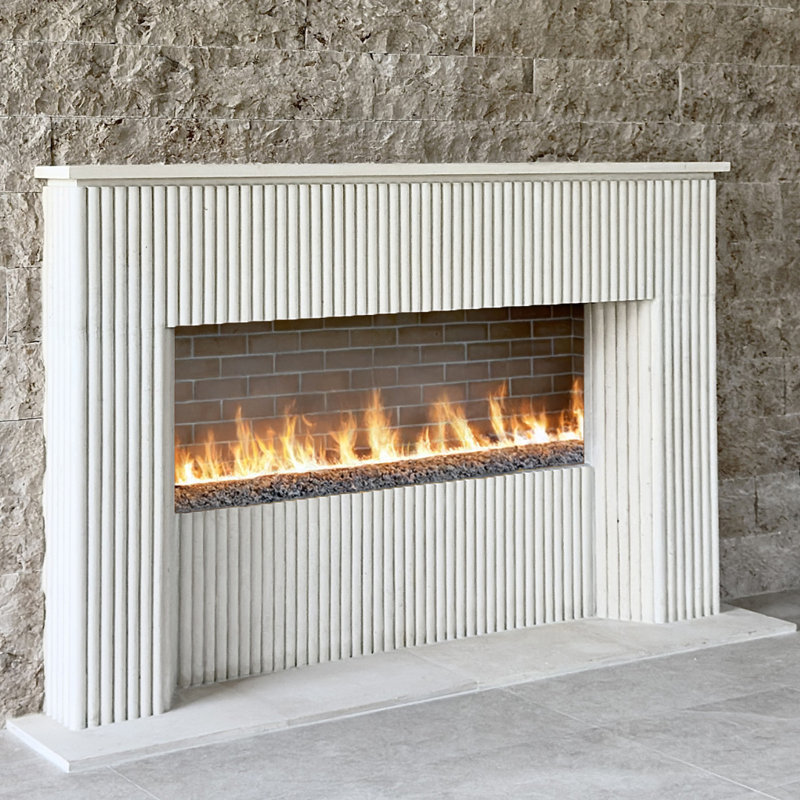 WFR-Galaxy I – Custom Hand-Carved Natural Limestone or Cantera Stone Fireplace Mantel Surround | Fluted Modern Design for Statement Interiors