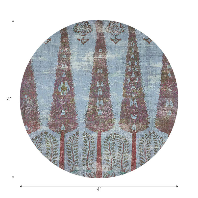 Topkapi Garden Turquoise Red Vegan Leather Round Coasters, Turquoise Red