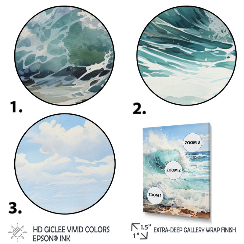 «Coastal Seaside Serenity - Nautical & Beach», reproduction d'art sur toile, H 32 po x l 24 po x P 1 po, Cadre photo noir