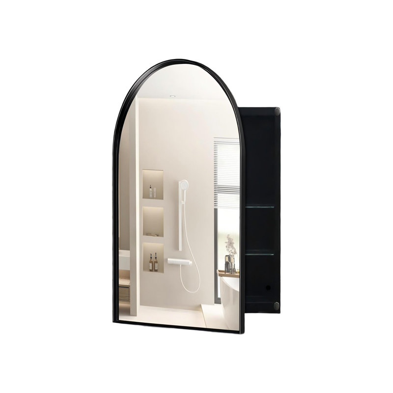 Armoire à pharmacie murale 24 po x 35,8 po avec miroir et tablettes en verre, noir, Noir