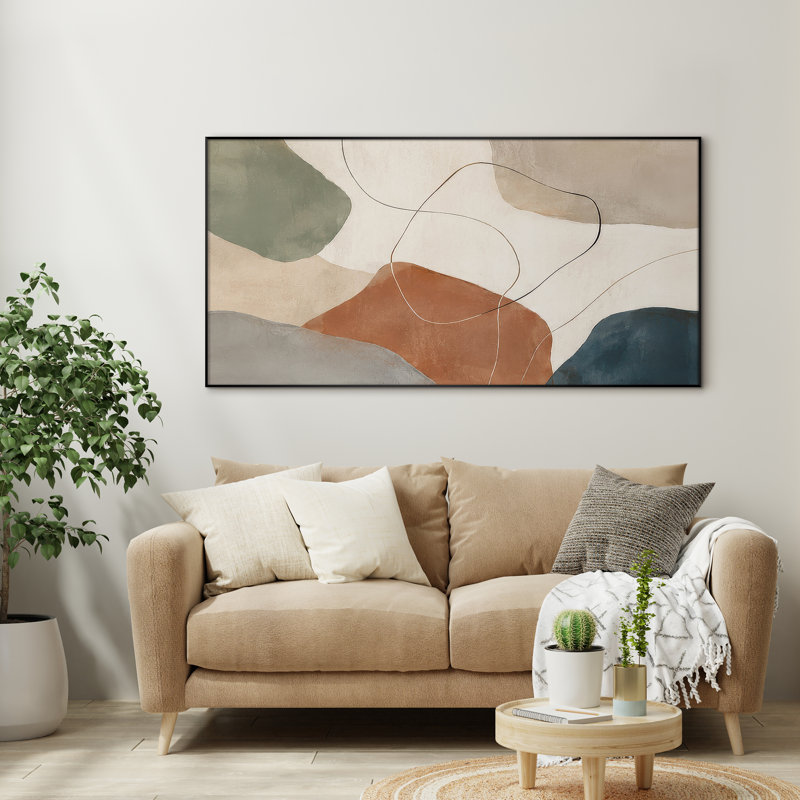Très grand art mural imprimé sur tissu - Formes abstraites organiques avec des blocs de couleur terre pour le salon ou la chambre à coucher - «Assemblage requis du cadre (cadre non fini)»
